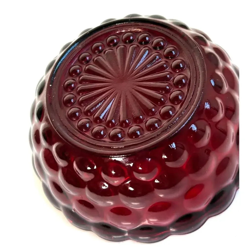 Anchor Hocking Royal Ruby Bubble Glass 2 Cups 1 Bowl Red Vintage